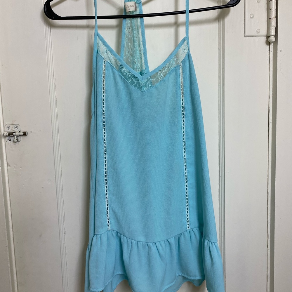 Light Blue lace ruffled tank top